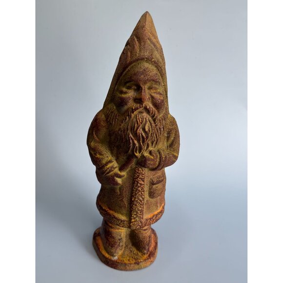 Antique Cast Iron Father Christmas Figure 9.5" Rust Patina Vintage Holiday Decor - Picture 4 of 8